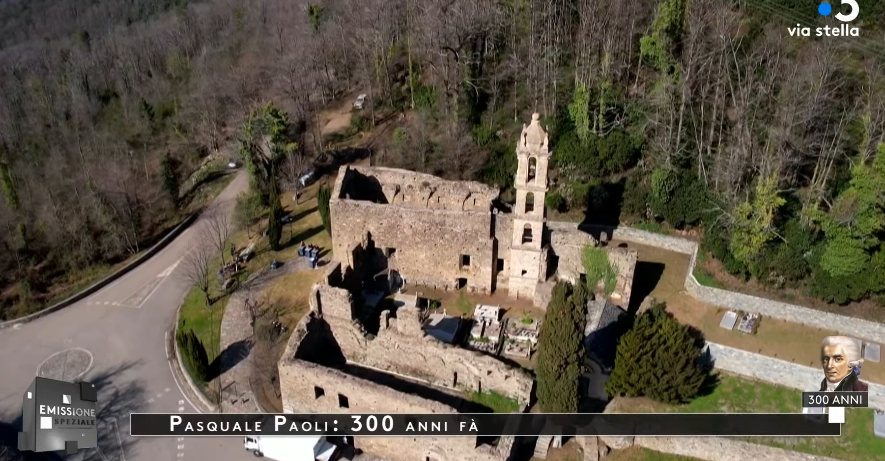 Tournage Via Stella émission Pascal Paoli Couvent Casabianca — drone Visualta France TV Corse